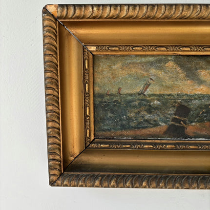 Antique Seascape Oil Painting "Stormy Sea" Original Small Art Holland Art Shop