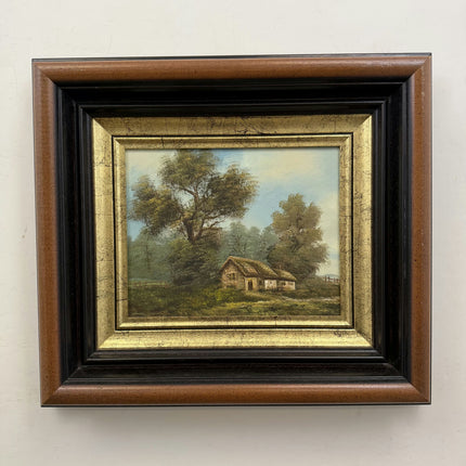 Rustic Landscape Oil Painting "Thatched Cottage" Vintage Art Holland Art Shop