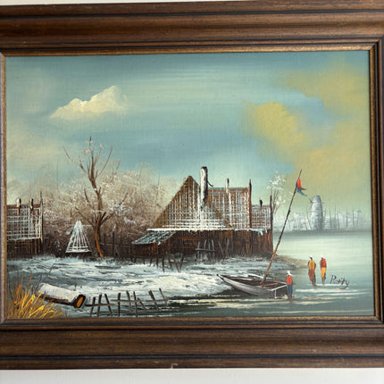 Expressive Winter Landscape Oil Painting "Fishing Boat" Original Artwork Holland Art Shop