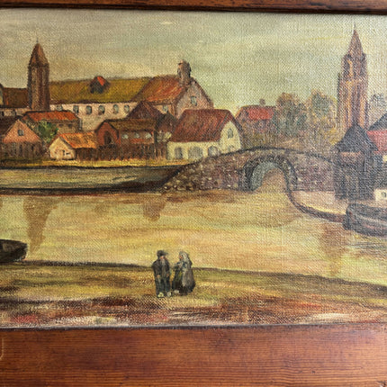 Handcrafted Harbor Scene Oil Painting "River Boat" Expressive Art Holland Art Shop