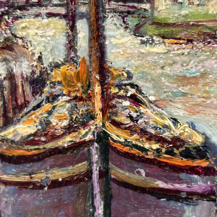 Original Seascape Oil Painting "Docked Boats" Expressive Small Art Holland Art Shop