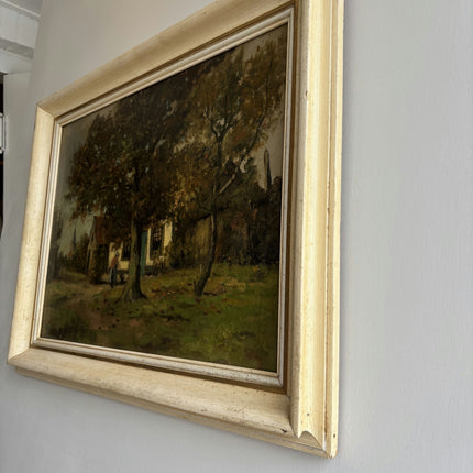 Vintage Landscape Oil Painting "Village Tree" Original Dutch Artwork Holland Art Shop