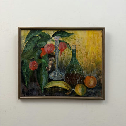 Expressive Flowery Still Life Oil Painting "Glass Decanter" Detailed Artwork Holland Art Shop
