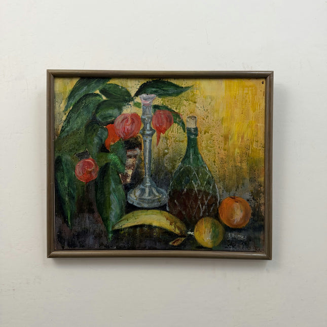 Expressive Flowery Still Life Oil Painting "Glass Decanter" Detailed Artwork Holland Art Shop