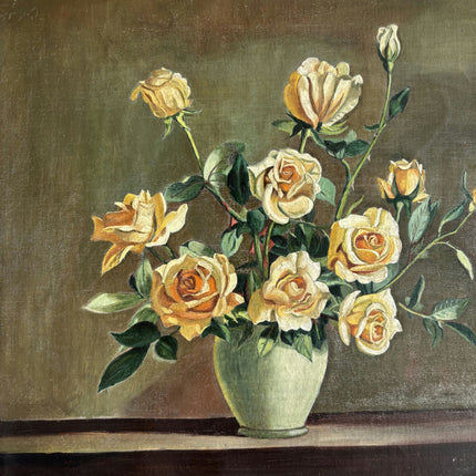 Detailed Floral Still Life Oil Painting "Yellow Roses" Timeless Small Art Holland Art Shop