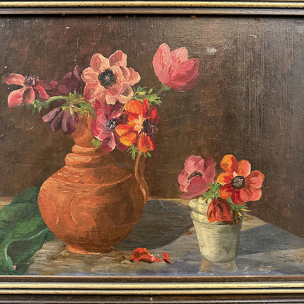 Handcrafted Floral Still Life Oil Painting "Pink Flower" Vintage Art Holland Art Shop