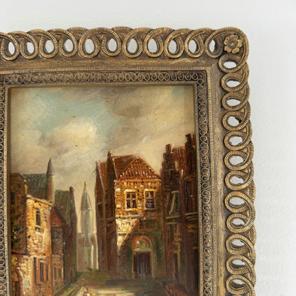 Marvelous Oil Painting Cityscape "Old Town Square" Figurative Small Art Holland Art Shop