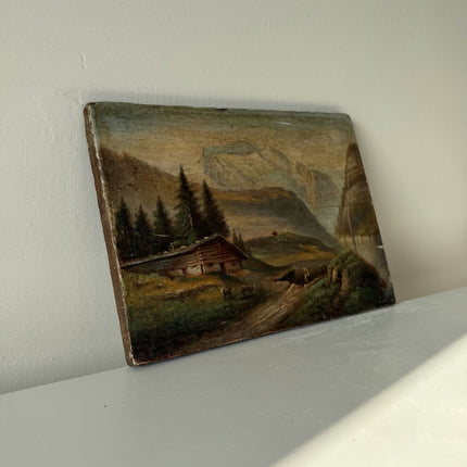 19th Century Oil Painting Landscape "Mountain Cabin" Small Artwork Holland Art Shop