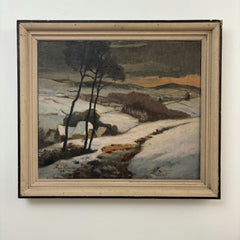 19th Century Antique Winter Landscape Oil Painting "Snowy Hills" Large Art Holland Art Shop