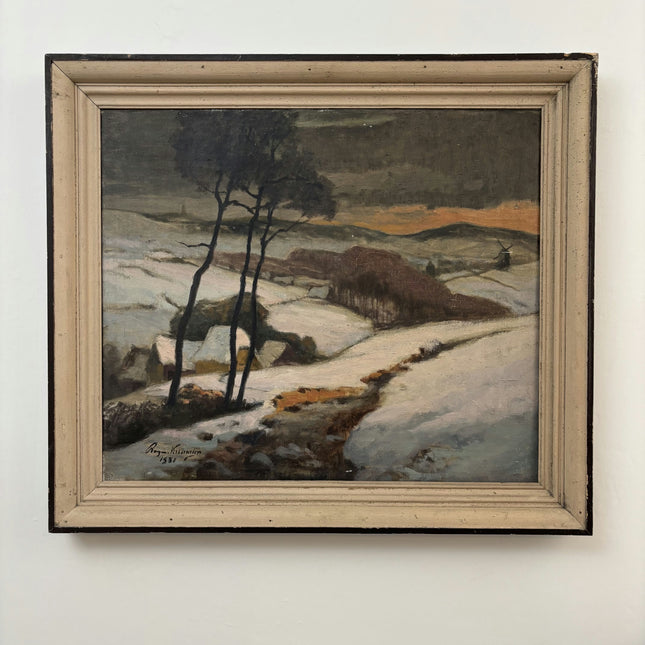 19th Century Antique Winter Landscape Oil Painting "Snowy Hills" Large Art Holland Art Shop