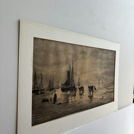 Refined Seascape Drawing "Fishing Boats" Elegant Dutch Art Holland Art Shop