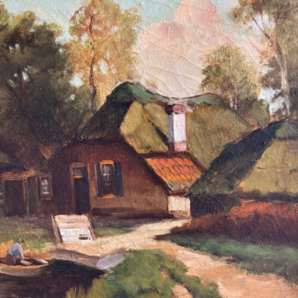 Handcrafted Farm Oil Painting "Thatched Cottage" Refined Artwork Holland Art Shop