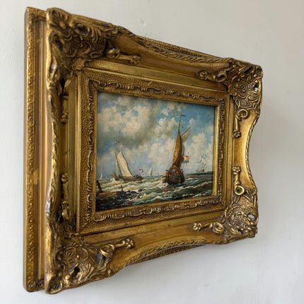 Antique Seascape Oil Painting "Gilded Frame" Classic Small Artwork Holland Art Shop