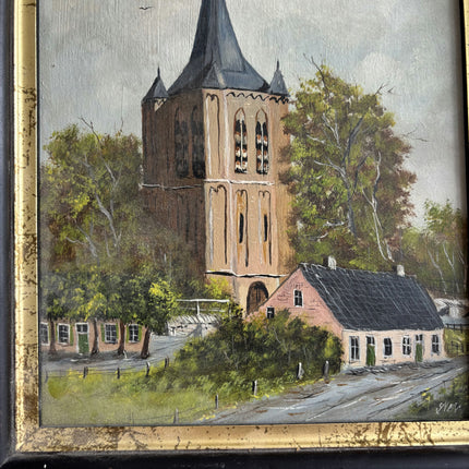 Detailed Cityscape Oil Painting "Church Tower" Rustic Eindhovenaren Artwork Holland Art Shop
