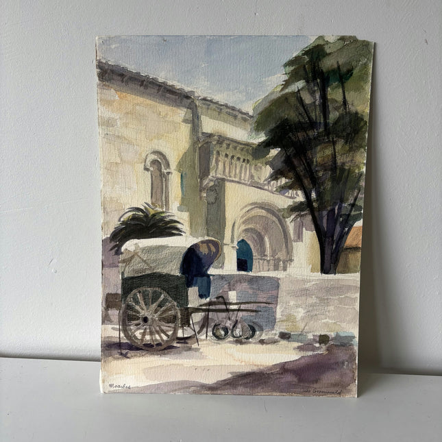 Traditional Cityscape Aquarel "Horse Cart" Rustic Small Art Holland Art Shop