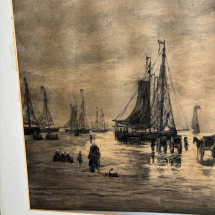 Refined Seascape Drawing "Fishing Boats" Elegant Dutch Art Holland Art Shop