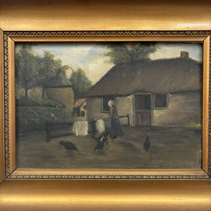 Ca 1910  Farm Oil Painting "Thatched Cottage" Original Dutch Artwork Holland Art Shop