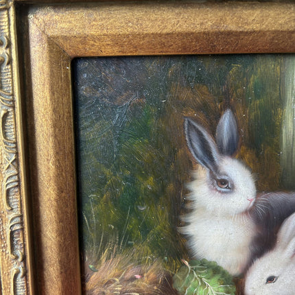 Refined Animals Oil Painting "White Rabbit" Vintage Small Artwork Holland Art Shop