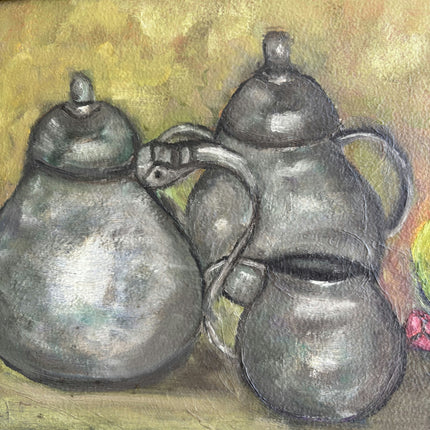 Original Still Life Oil Painting "Silver Teapots" Detailed Art Holland Art Shop