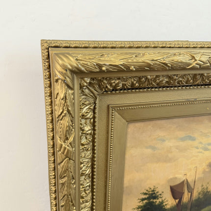 1888 Antique Seascape Oil Painting "Sailing Boat" Large Artwork Holland Art Shop
