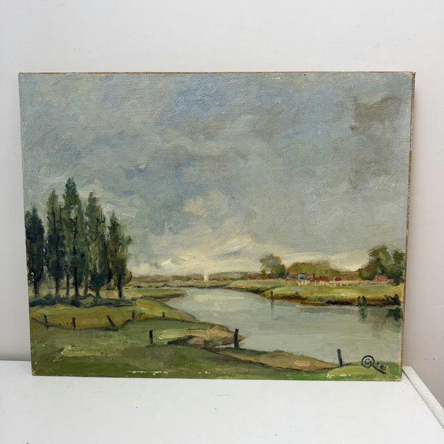 Original Landscape Oil Painting "River Bend" Handcrafted Art Holland Art Shop