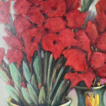Refined Floral Still Life Oil Painting "Red Gladiolus" Elegant Large Art Holland Art Shop
