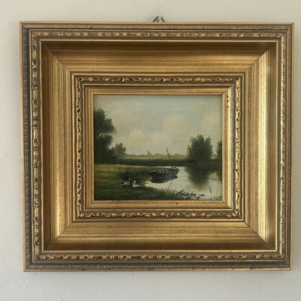 Classic Landscape Oil Painting "Rowboat Pair" Authentic Small Artwork Holland Art Shop
