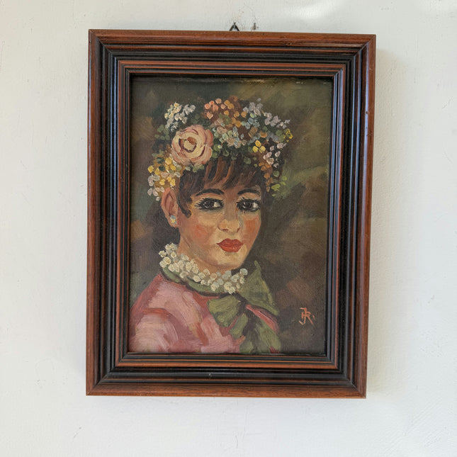 Classic Oil Painting Portrait "Flower Crown Girl" Authentic Small Artwork Holland Art Shop