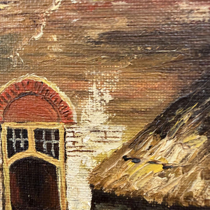 Vintage Farm Oil Painting "Thatched Cottage" Rustic Artwork Holland Art Shop