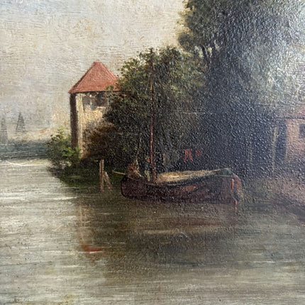 19th Century Antique Harbor Scene Oil Painting "Ornate Frame" Art Holland Art Shop