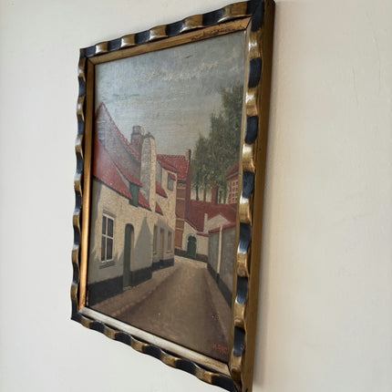 Handcrafted Cityscape Oil Painting "Row Houses" Elegant Small Artwork Holland Art Shop