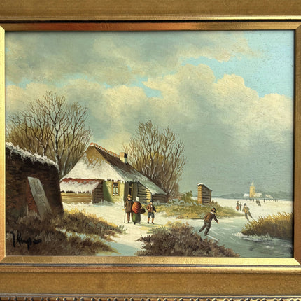 Traditional Winter Landscape Oil Painting "Gilded Frame" Detailed Small Artwork Holland Art Shop