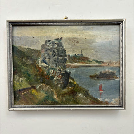 Original Seascape Oil Painting "Red Sailboat" Timeless Small Art Holland Art Shop