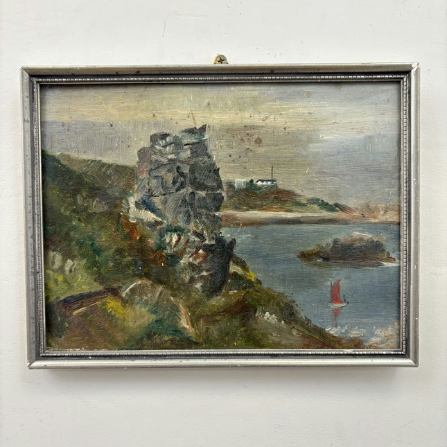 Original Seascape Oil Painting "Red Sailboat" Timeless Small Art Holland Art Shop