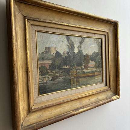 Vintage Harbor Scene Oil Painting "Golden Frame" Timeless Art Holland Art Shop