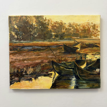 Authentic Scenery Oil Painting "Rowing Boats" Expressive Art Holland Art Shop