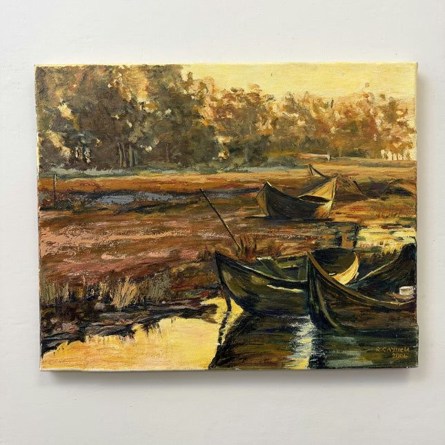 Authentic Scenery Oil Painting "Rowing Boats" Expressive Art Holland Art Shop