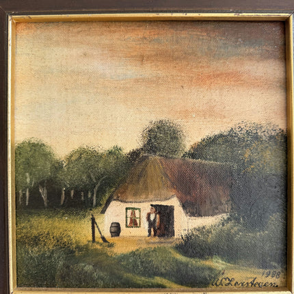 Elegant Landscape Oil Painting "Thatched Cottage" Timeless Small Artwork Holland Art Shop