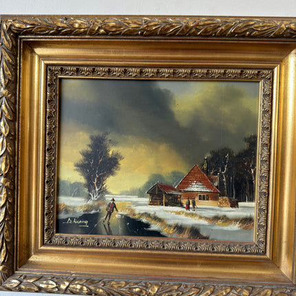 Intriguing Oil Painting Winter Landscape "Winter Stroll" Small Artwork Holland Art Shop