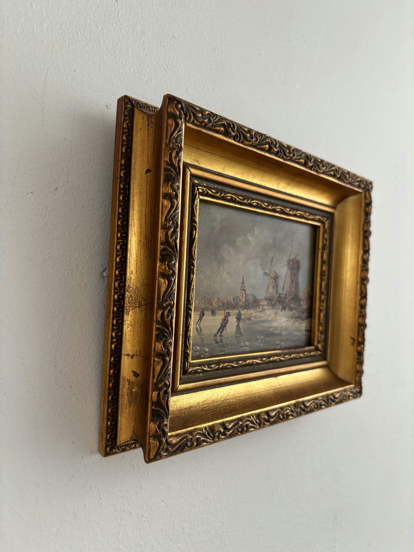 Figurative Oil Painting Winter Landscape "Ice Skaters Delight" Fine Small Art