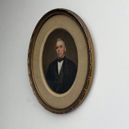 19th Century Antique Portrait Oil Painting "Man Holding Portraits" Small Art Holland Art Shop