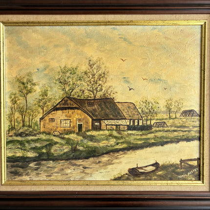 Classic Farm Oil Painting "River Boat" Vintage Art Holland Art Shop