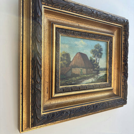 Handcrafted Farm Oil Painting "Thatched Cottage" Rustic Small Art Holland Art Shop