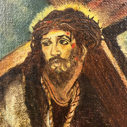 Vintage Religious  Oil Painting "Man CarryingCross" Original Small Art Holland Art Shop