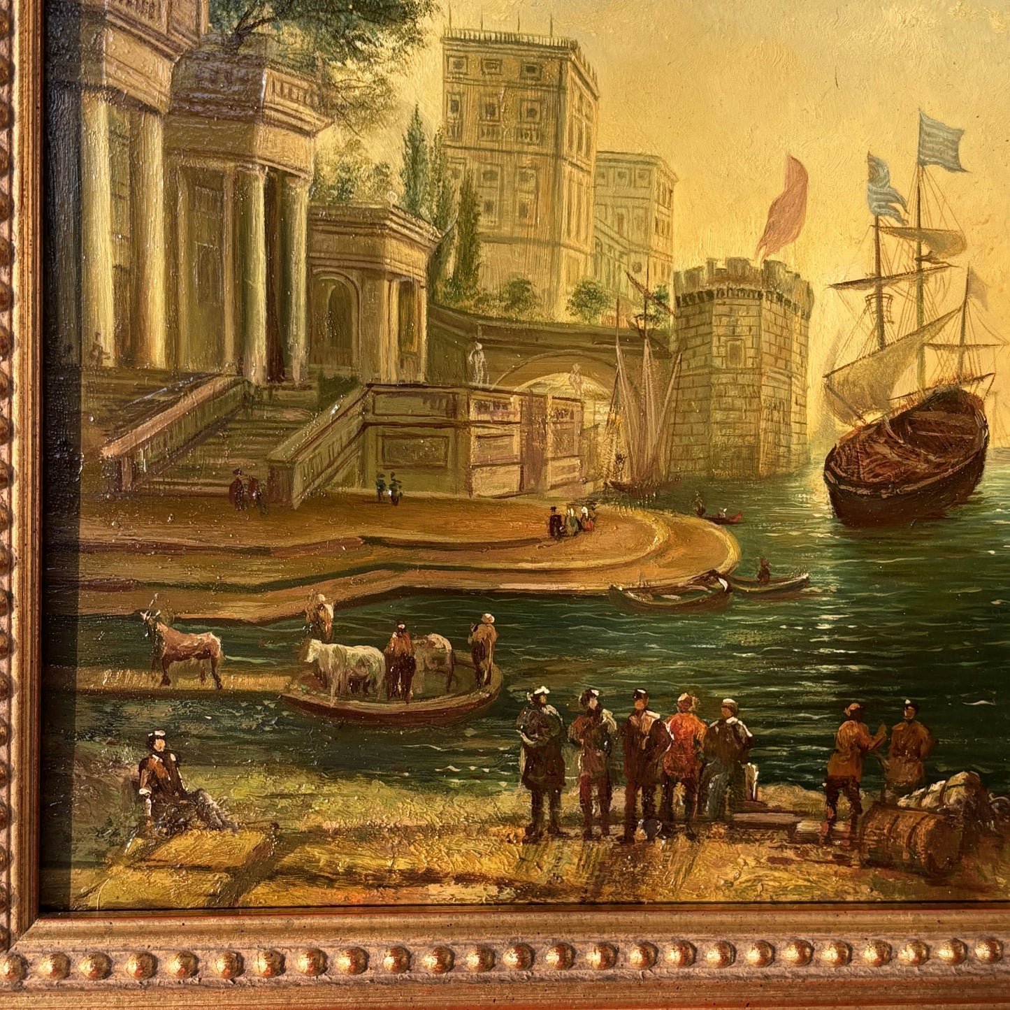 Fine Oil Painting Harbor Scene "Harbor Scene" Figurative French Artwork