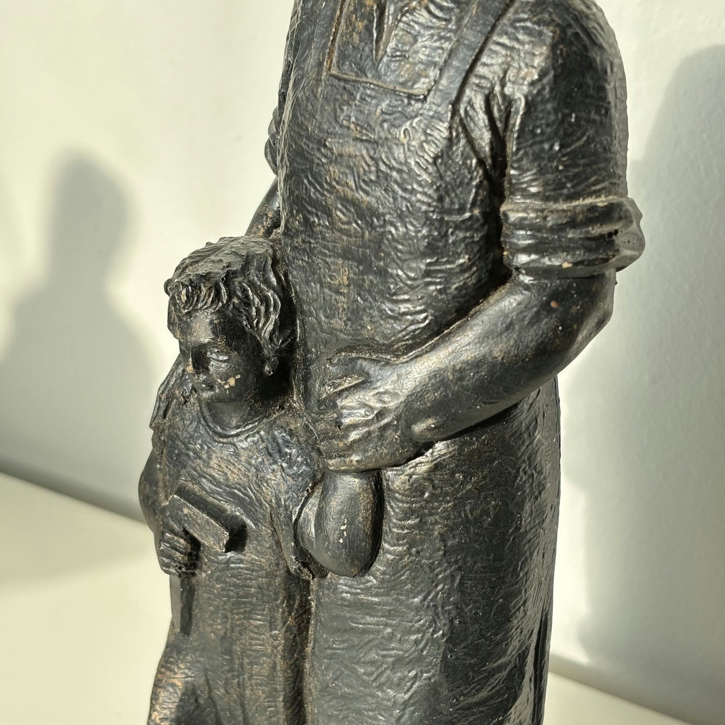 Striking Portrait Sculpture "Father And Child" Handcrafted Small Art