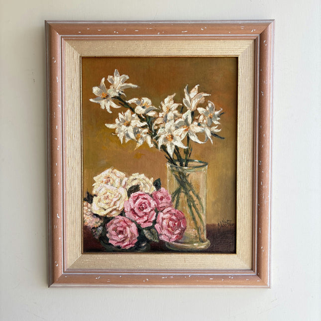 Timeless Floral Still Life Oil Painting "Pink Roses" Traditional Spanish Art Holland Art Shop