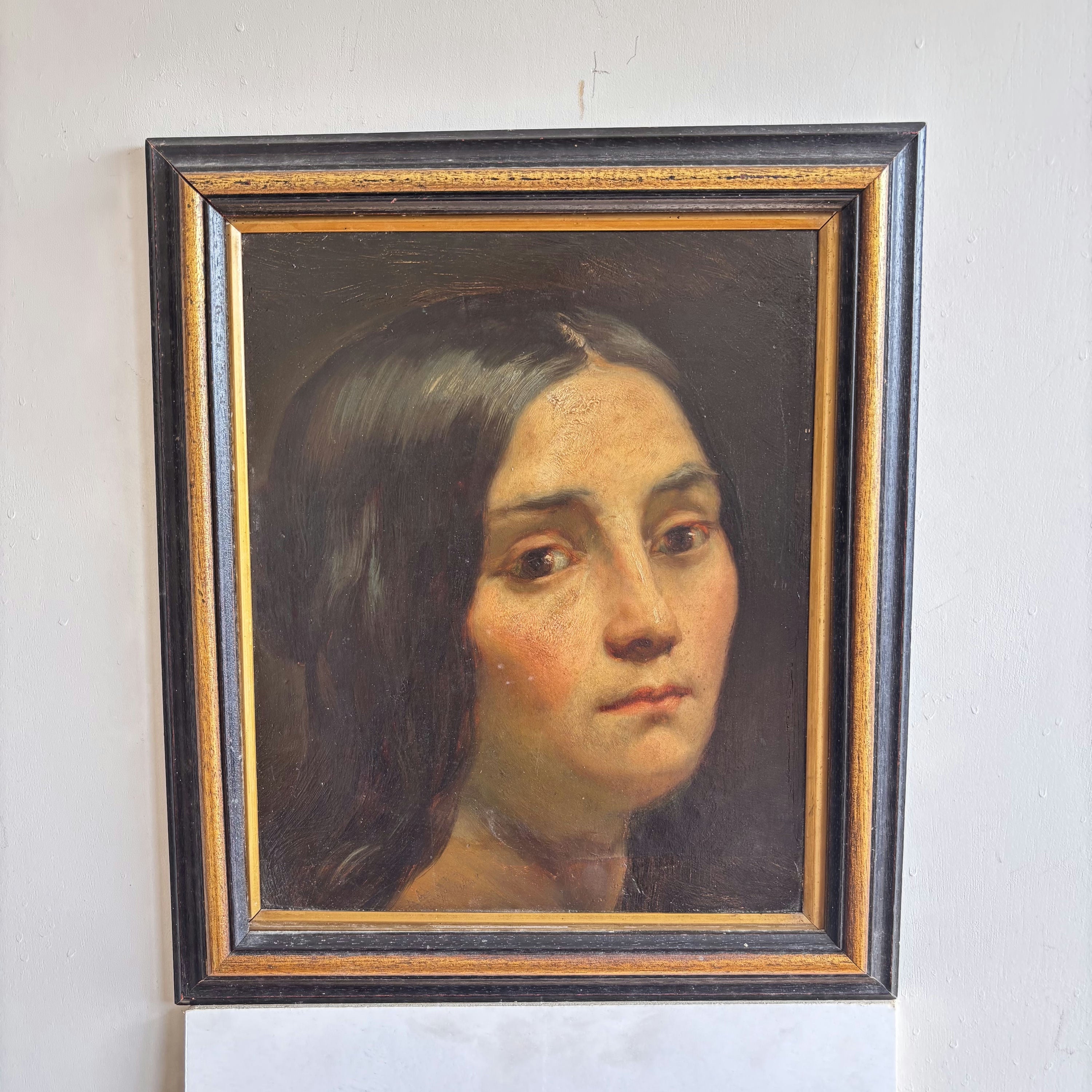 1850 Antique Portrait Oil Painting 