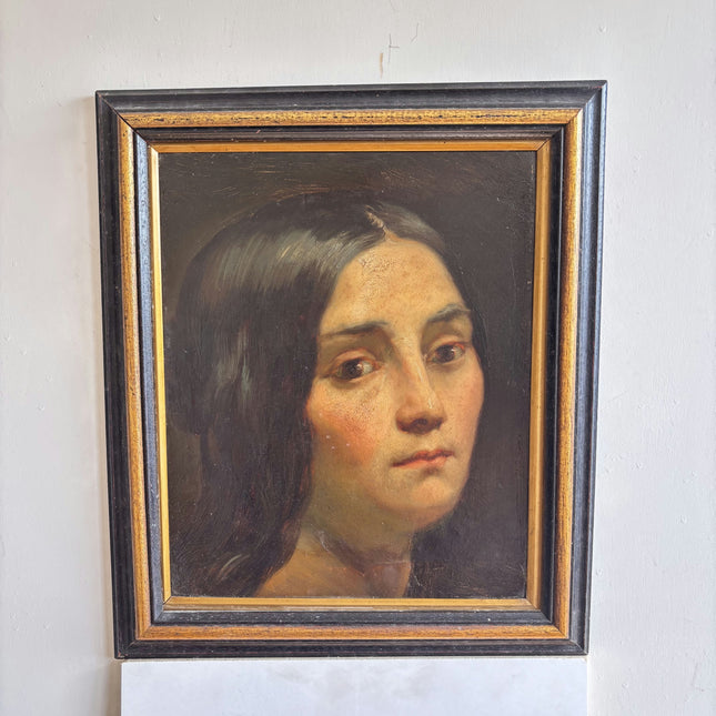 1850 Antique Portrait Oil Painting "Young Woman" Artwork Holland Art Shop