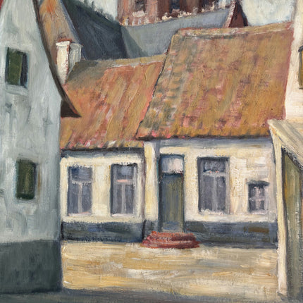 Original Cityscape Oil Painting "Village Church" Vintage Large Art Holland Art Shop